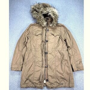 Abercrombie & Fitch Jacket Women's XL Tan Sherpa Lined Faux Fur Hooded Parka